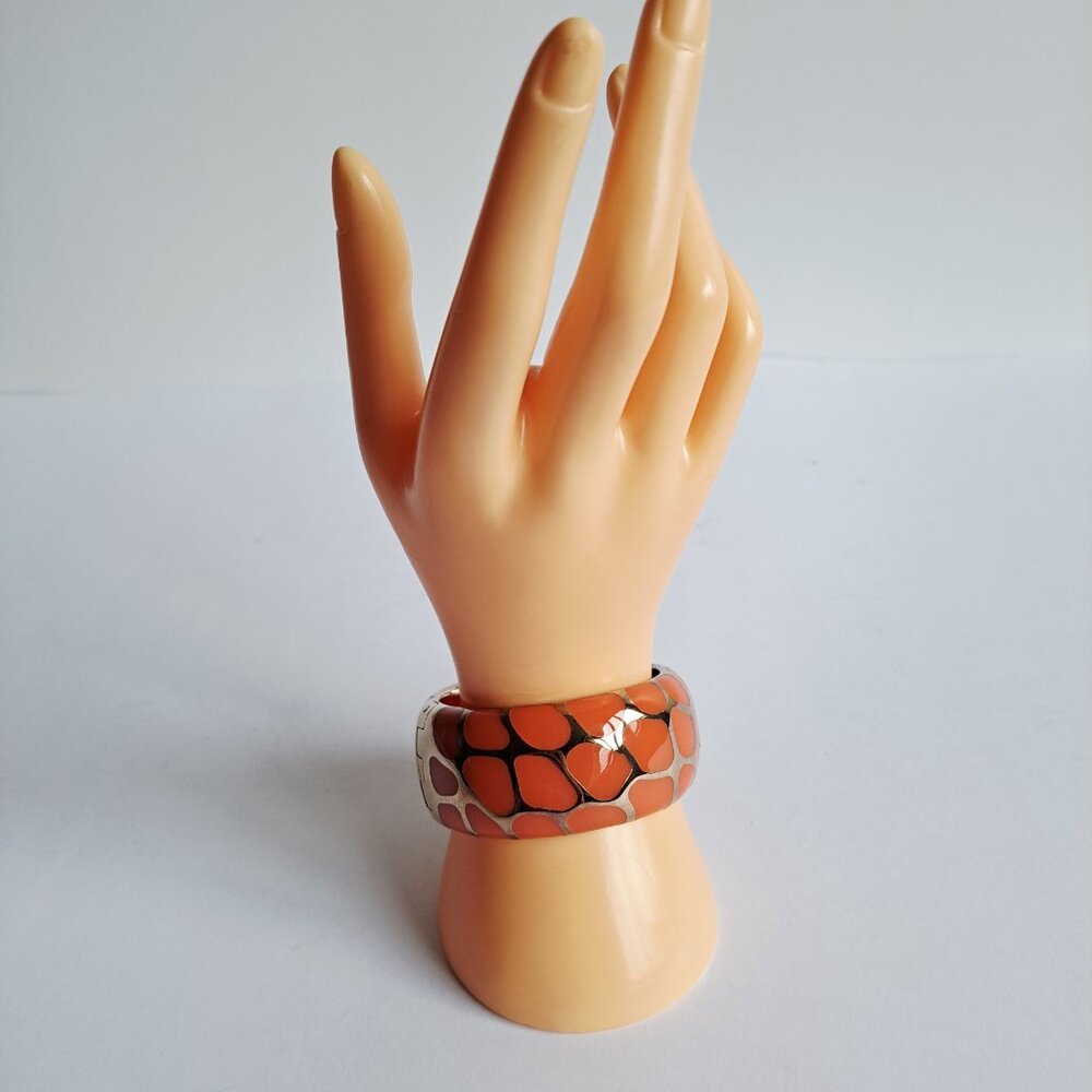 New Angelique De Paris 925 Gold Platted Coral Leopard Print Wide Bracelet - Picture 12 of 16